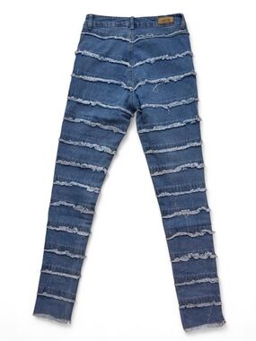 Vince Blue Light Wash Blue High Waisted Denim Jeans With Fringe Detail Down Top